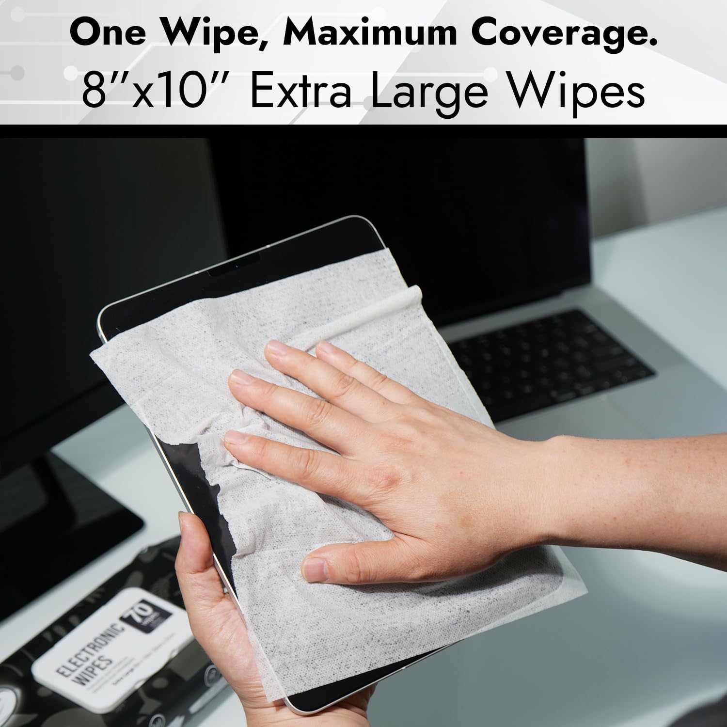 Air Jungles Electronic Wipes Screen Cleaning 70 Count, Quick Dry, Extra Large 8"x10" Tech Cleaner Wipes for LED Screen, TVs, Cars, Computer,Tablets, Phones, Laptops, VR, Monitors