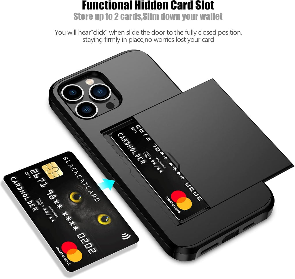 Nvollnoe for iPhone 12 Pro Max Case with Card Holder Heavy Duty Protective Dual Layer Shockproof Hidden Card Slot Slim Wallet Case for iPhone 12 Pro Max for Men&Women(Black)
