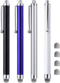 Stylus, 4 Pcs 5.0 Inch Mesh Fiber Tip Stylus Pens for Touch Screen, Compatible with iPad, iPhone, Kindle Fire, 4 Extra Replaceable Hybrid Fiber Tips (White, Black, Silver, Blue)