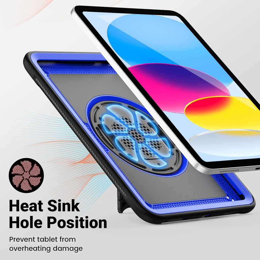SCSVPN Case for iPad (A16) 11th Generation 11 Inch 2025 / 10th Generation 10.9 Inch 2022, Shockproof Protective Case with Screen Protector, Pencil Holder, Rotating Stand, Hand/Shoulder Strap - Blue