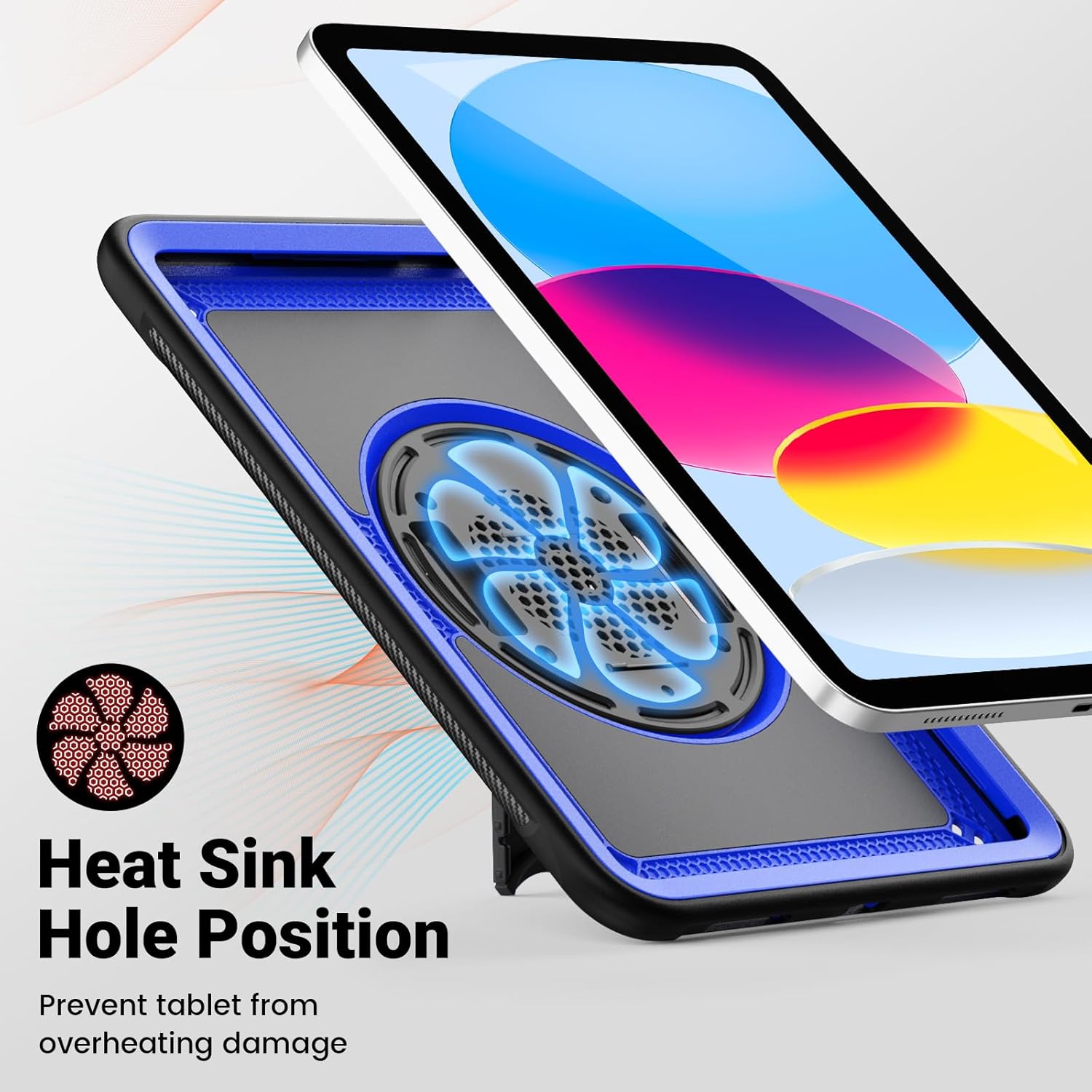 SCSVPN Case for iPad (A16) 11th Generation 11 Inch 2025 / 10th Generation 10.9 Inch 2022, Shockproof Protective Case with Screen Protector, Pencil Holder, Rotating Stand, Hand/Shoulder Strap - Blue
