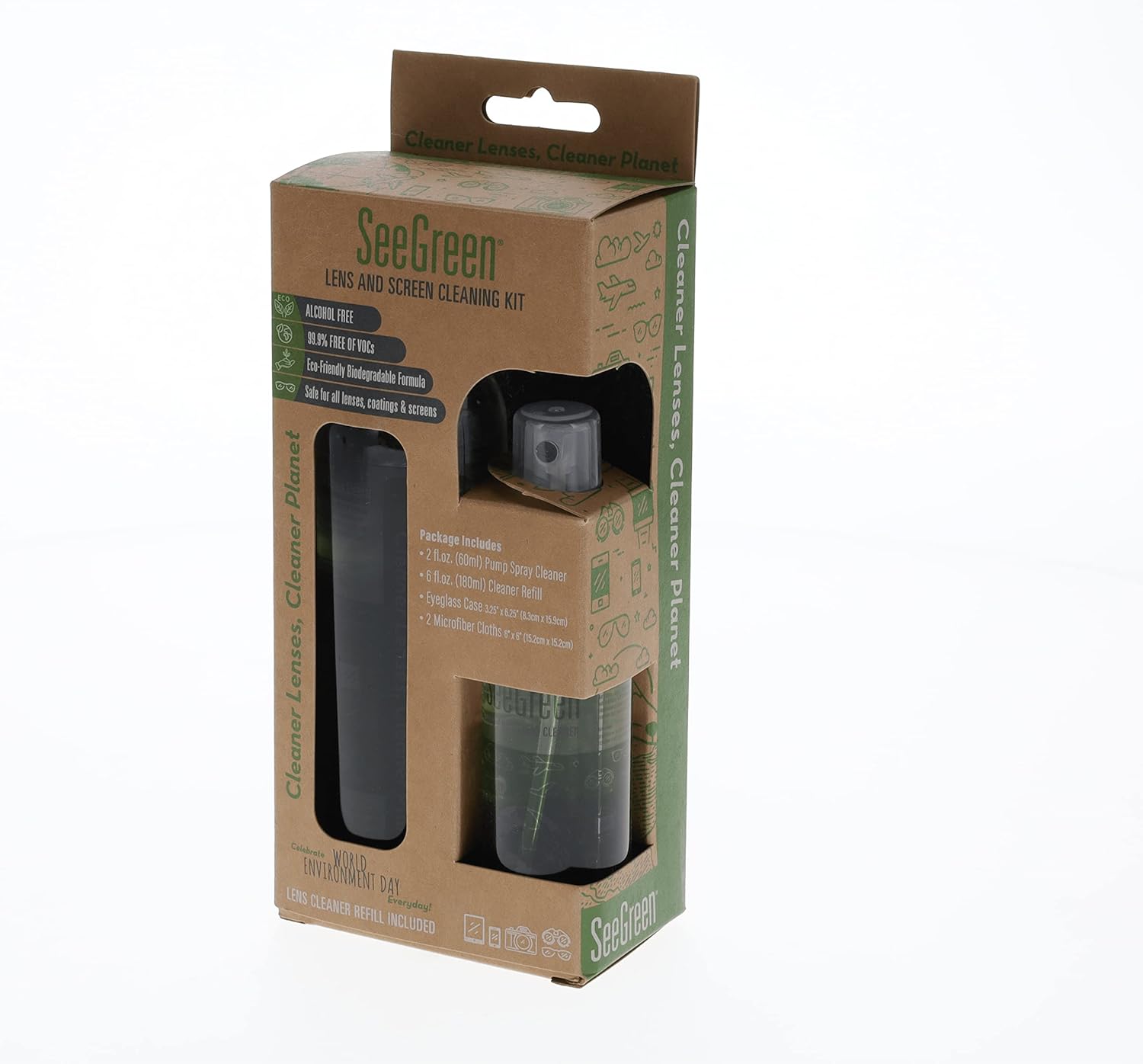 SEEGREEN Lens and Screen Cleaning KIT | Eyeglass, Sunglass and Screen Cleaner | 2oz Spray CLEANER/6oz Refill, (2) Microfiber Cleaning Cloths and (1) SLIPCASE | 8oz Care KIT