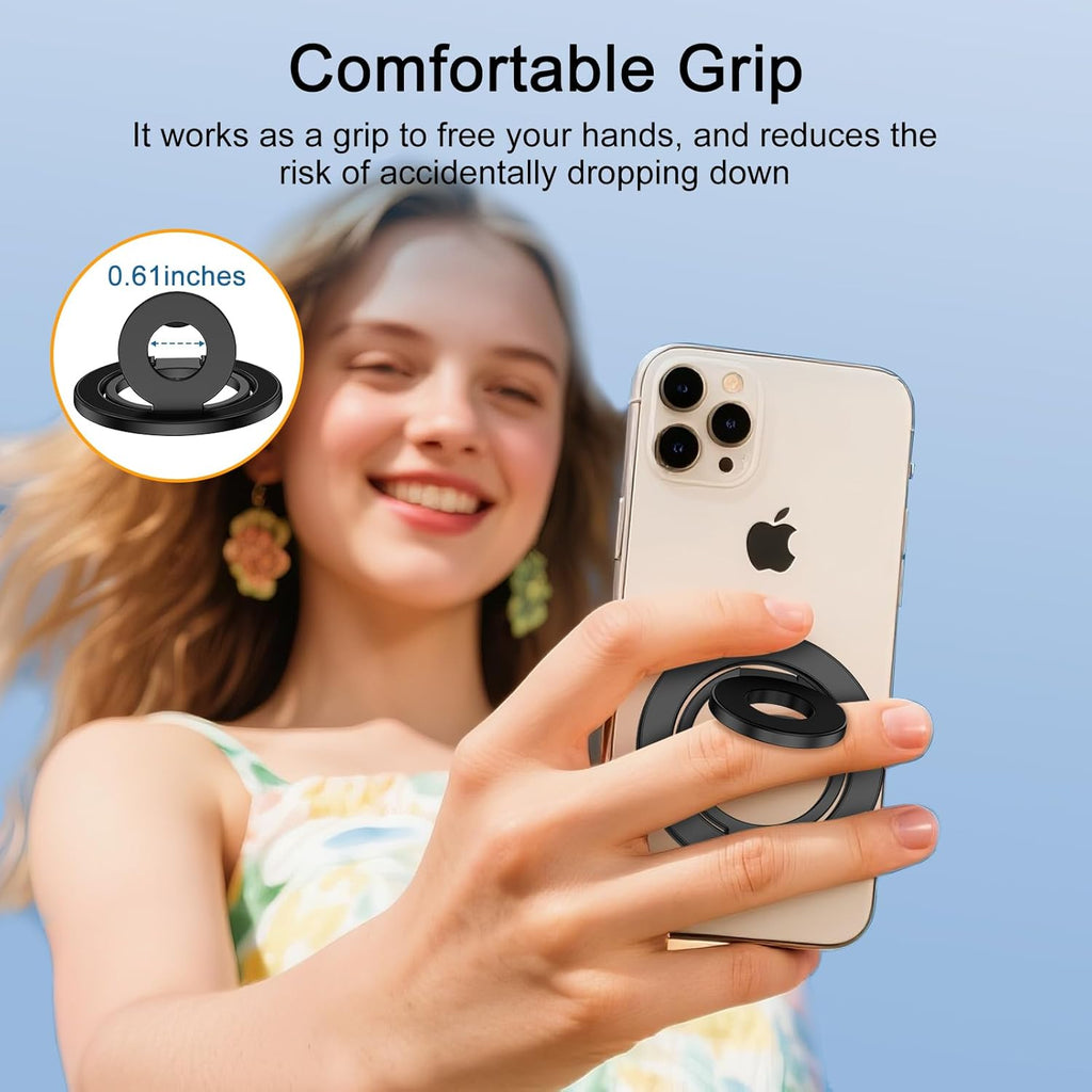 3-Fold Magnetic Phone Ring Holder, Double-Sided MagSafe Phone Grip & Stand, 360° Rotatable Kickstand for iPhone 16/15 Pro Max,14/13/12 Series,for Magnetic Car Mount, with Metal Ring for All Phones