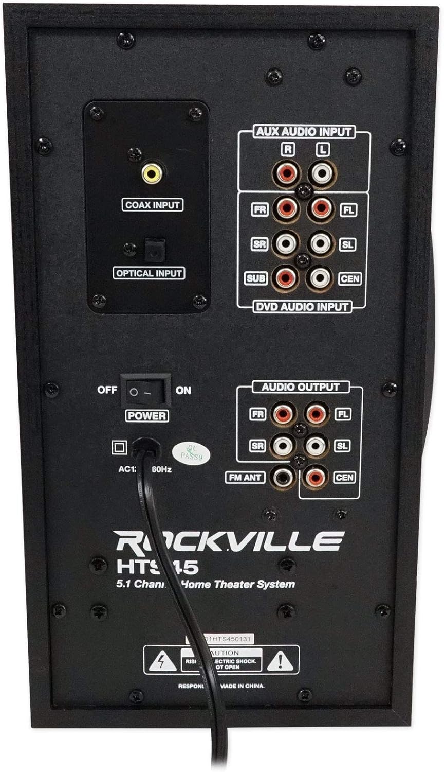 Rockville HTS45 800w 5.1 Channel Home Theater Audio System, Bluetooth Connectivity, USB/SD Playback, Wall-Mountable Speakers, for Home Entertainment