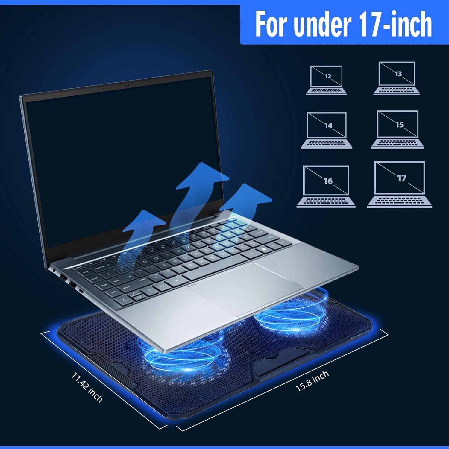 NAGAN Laptop Cooling Pad with 3 Fans, Ergonomic Cooling Pad for Laptop with Dual USB 2.0 Ports, USB Powered Metal Mesh Gaming Notebook Cooler, Fits 15-17.3 inch Laptops