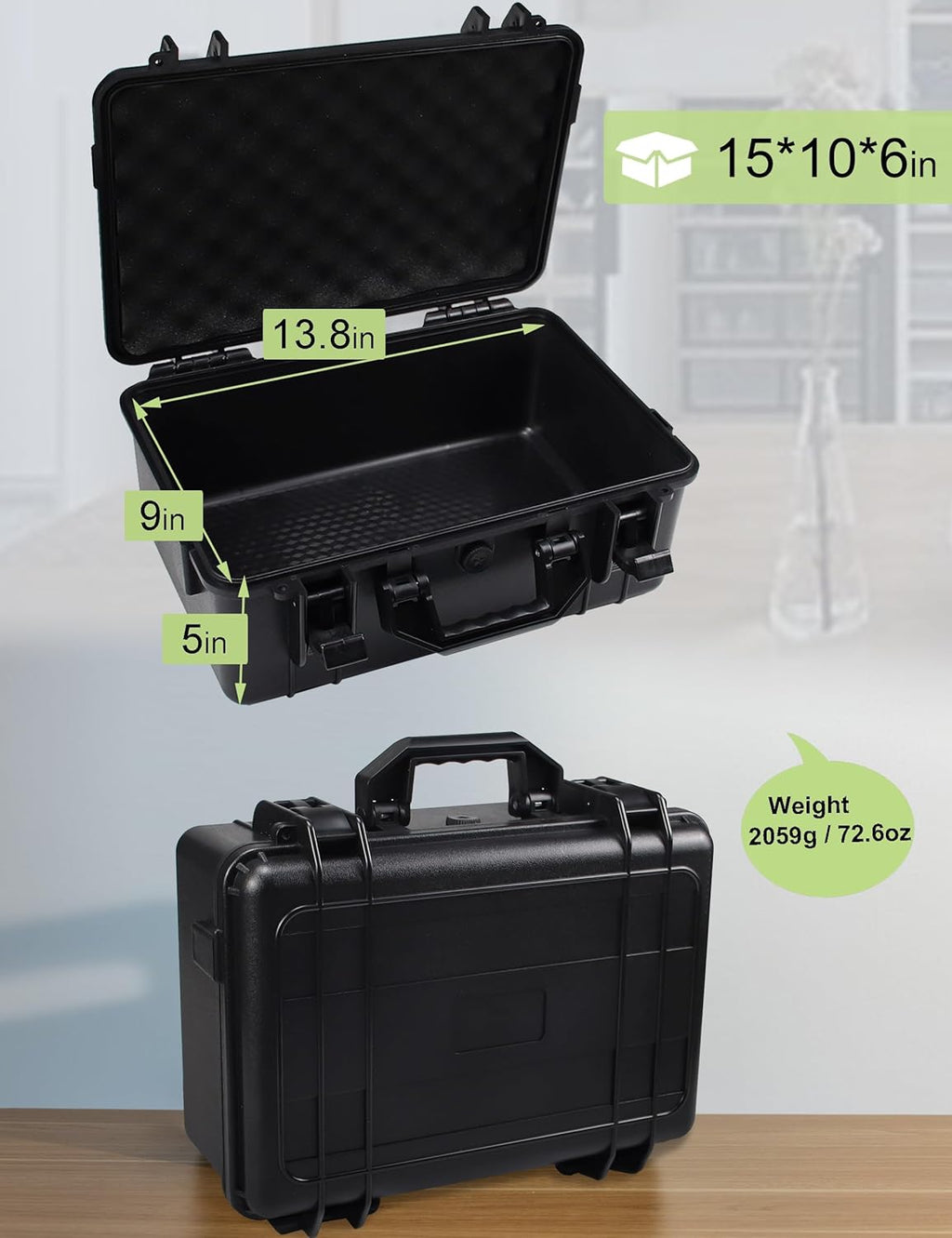 Camera Hard Case with Foam Protective Case Hard Shell Cases for Electronics Camera Large Travel Equipment Cases Waterproof Storage Box, 15" L x 10" W x 6" H