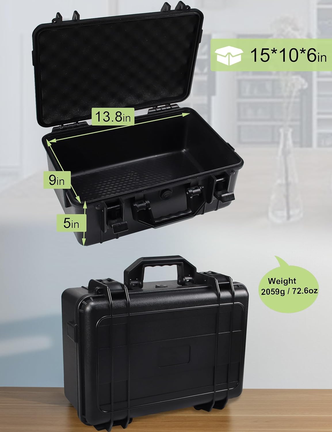 Camera Hard Case with Foam Protective Case Hard Shell Cases for Electronics Camera Large Travel Equipment Cases Waterproof Storage Box, 15" L x 10" W x 6" H