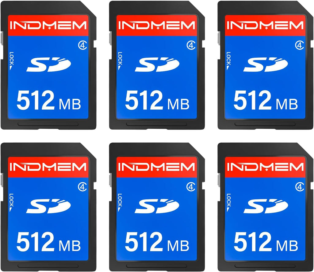 INDMEM SD Card 512MB, 6 Packs Class 4 512MB Flash Memory Card MLC Standard Secure Digital Cards Camera Cards
