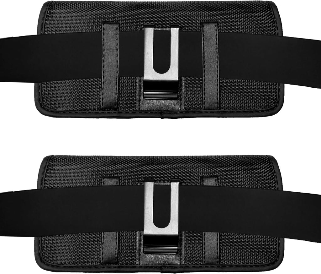 Nylon Cell Phone Holster for Nokia G100, G400, OnePlus 10, 9, 8T, 7T Pro, N100, N200 5G, AT&T Maestro 3, TCL 30V - Horizontal Case Canvas Waist Carrying Pouch with Belt Clip/Loops, Black