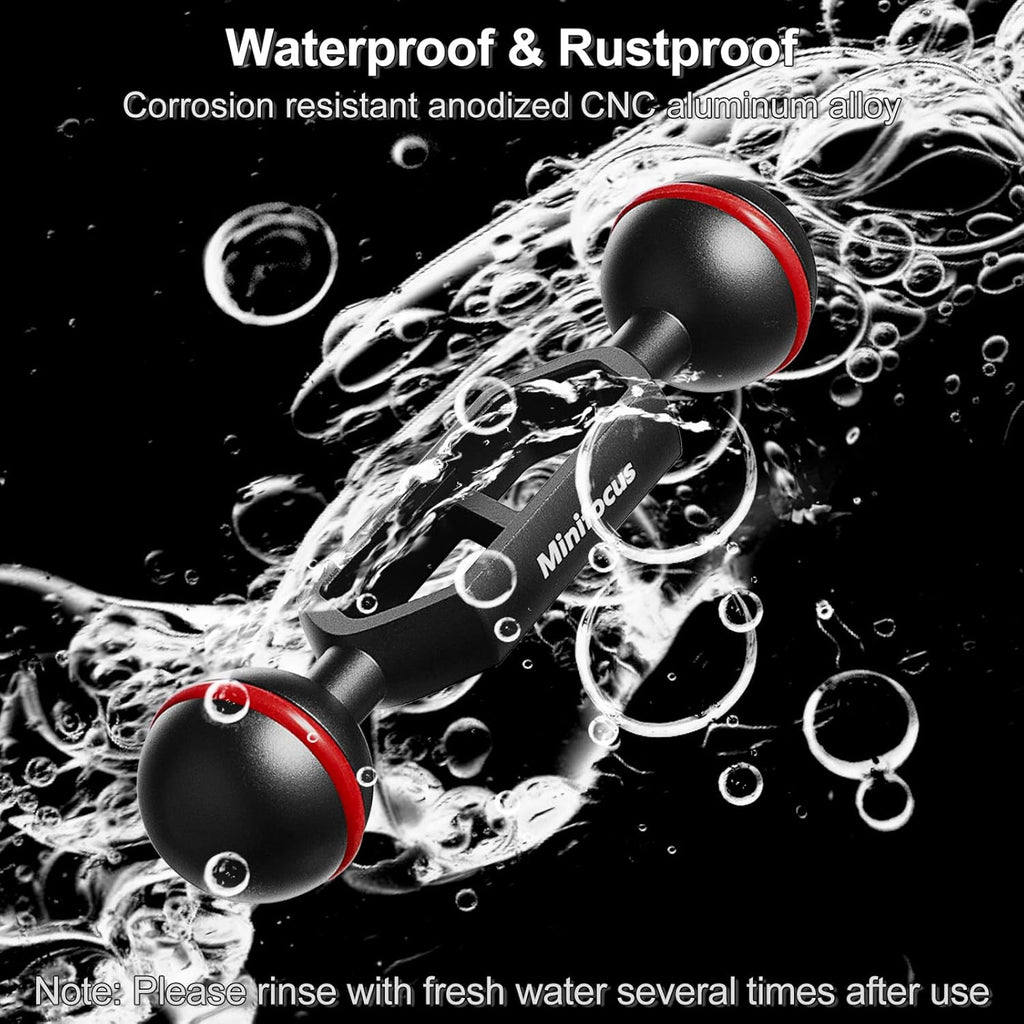 MINIFOCUS 4" Double Ball Aluminum Extension Arm, 1" Ball Head Connector Underwater CNC Arm System Ball Head Extension for Strobe/Video Light/Diving Camera Tray, Waterproof and Rustproof (2pack)