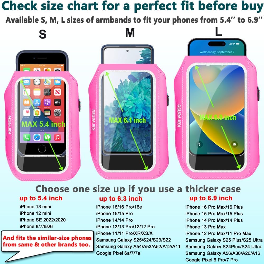 Phone Holder for Running-Arm Band for Running for iPhone & Samsung Galaxy, Cell Phone Armband Holder for Walking, Gym, Workout, Men, Women, w/Adjustable Strap & Zipper Pocket (Pink-M)