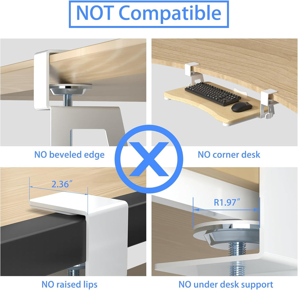 suptek Small Keyboard Tray Under Desk Pull Out with C Clamp Mount for Computer Keyboard, 20 (24.2 Including Clamps) x 11.8 inch Slide-Out Platform Computer Drawer for Typing, Light Wood, DSF1SQM