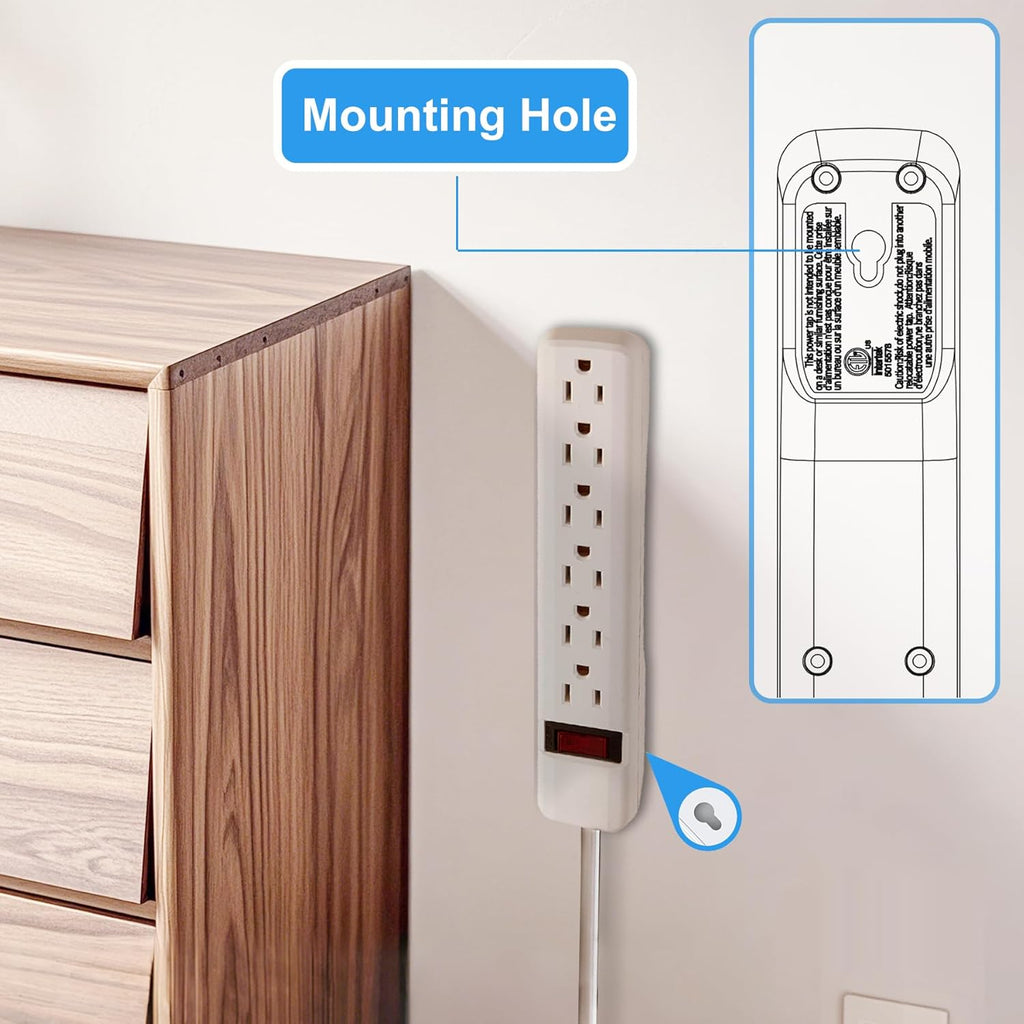 6-Outlet Surge Protector 2pk – 250 Joules, 2ft Cord, 15A/125V, 1875W Max – Right Angle Plug, Black – Home, Office, & Electronics Protection