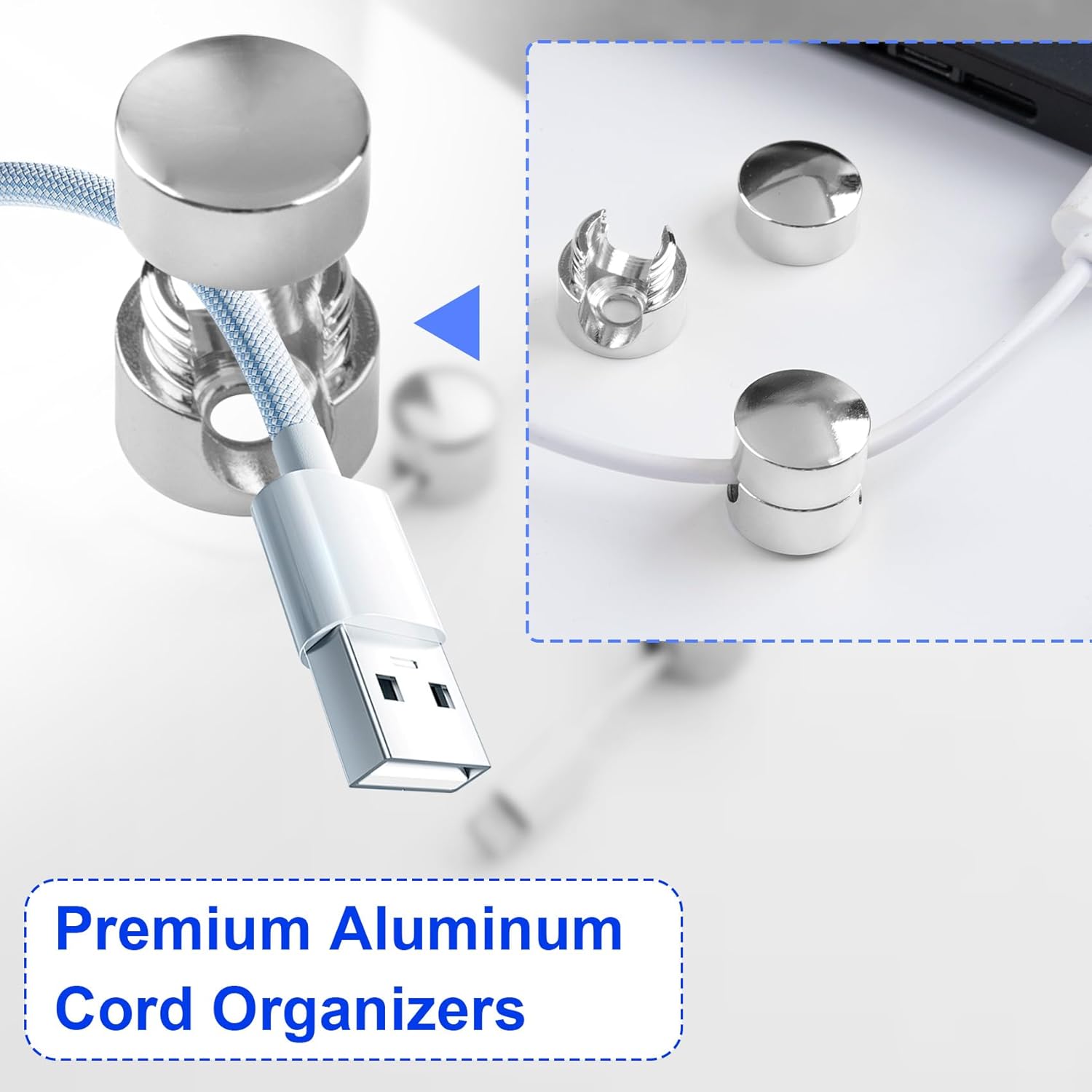 3 Sets Charger Holders for Cords, Silver Adjustable Cable Anchor Holders, Adhesive Metal Cord Clips, Cable Management Wire Organizers for Desk, Office, Nightstand