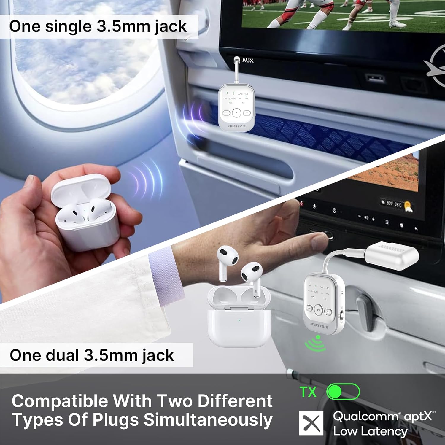 Ultra Bluetooth 5.4 Transmitter & Receiver,2-in-1 Wireless Audio Transmitter for TV/PC/Airplane, Dual Pairing for AirPods/Headphones, AptX LL& HD, Aux for Home/Car Stereo & Speakers