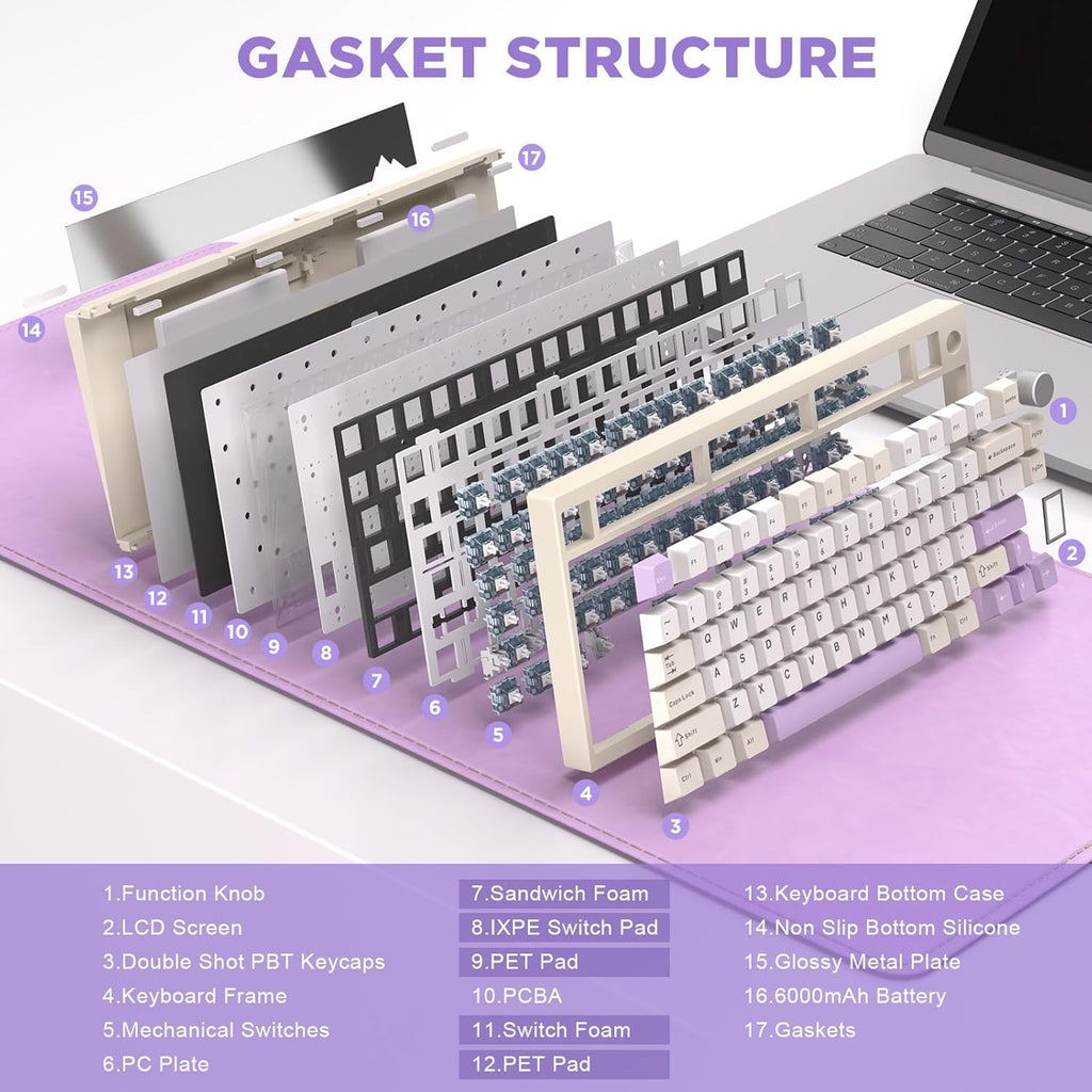 YUNZII AL80 Wireless Mechanical Keyboard,Full Aluminum CNC, Smart LCD Display,Hot Swappable Gasket Mount 75% Layout with Knob,BT/2.4G/USB-C,QMK/VIA Support for Win/Mac (Beige, Gateron Zero Switch)