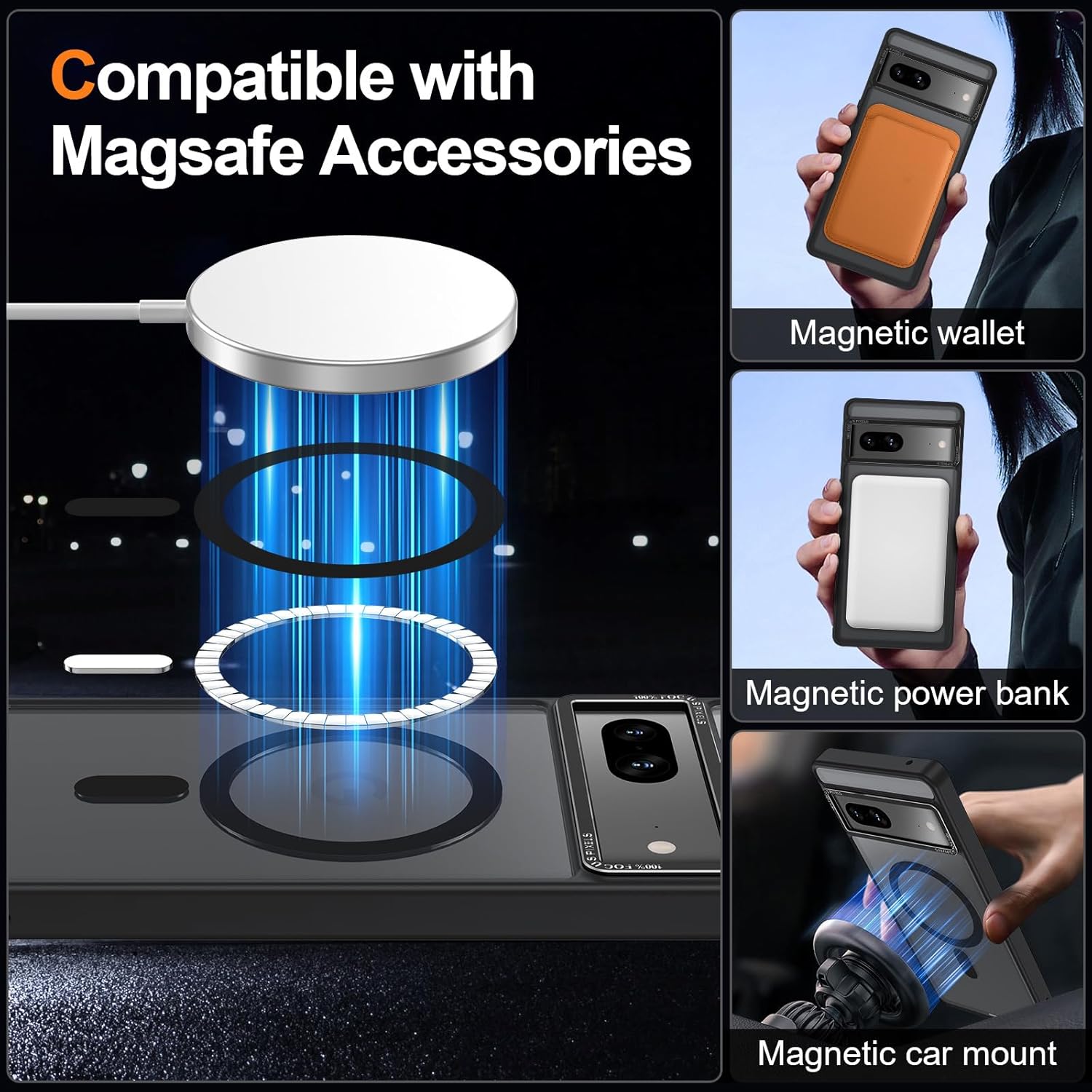 Magnetic for Google Pixel 7 Case, [Military Grade Drop Protection] [Compatible with MagSafe] Shockproof Slim Translucent Matte Anti-Slip for Women Girls Men Case, Black
