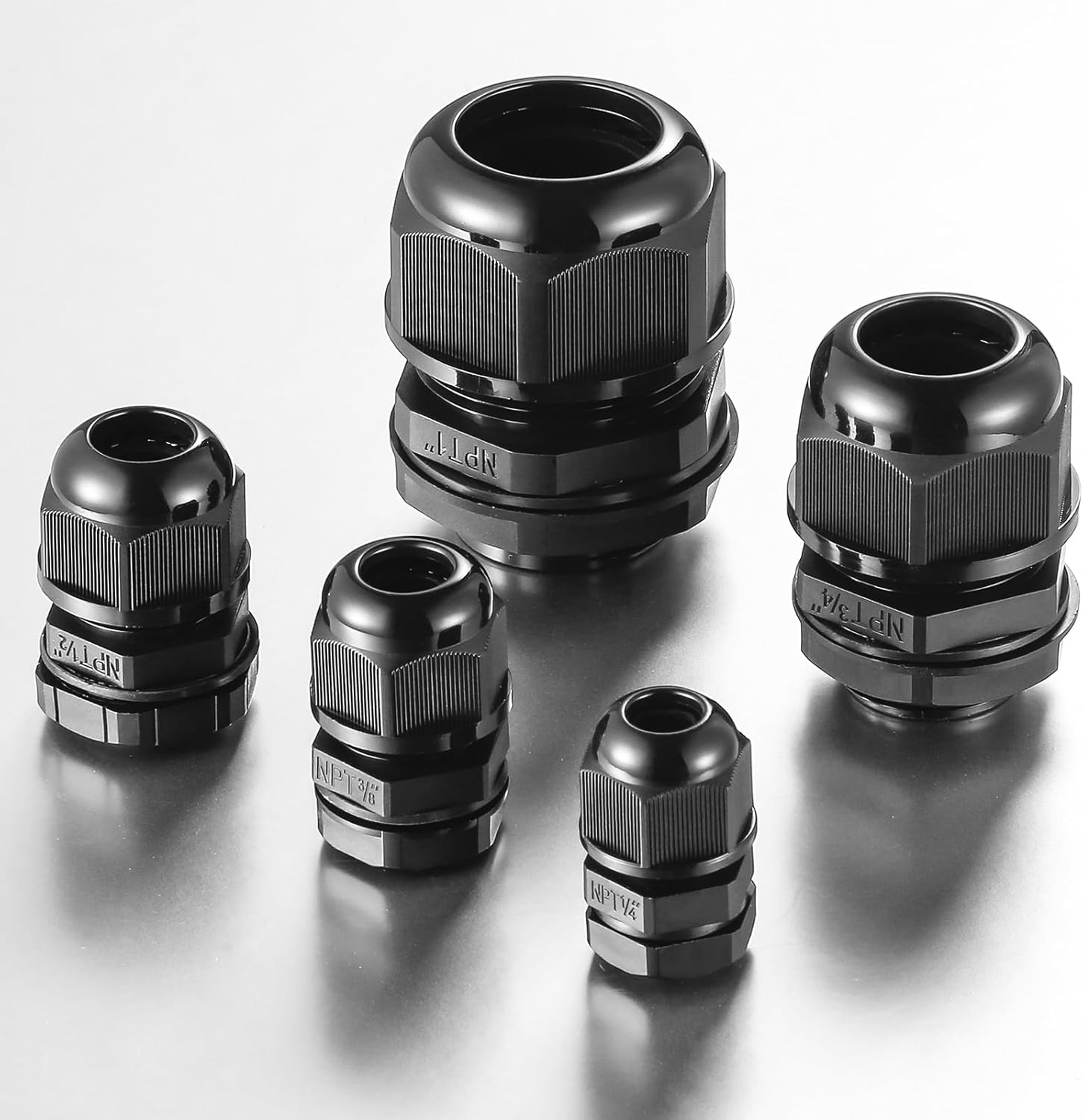 50 PCS 1/2"(6-12.5mm) NPT Nylon Cable Gland Joints with Gaskets, IP68 Adjustable Lock Nut Strain Relief Cord Grip Waterproof Cable Glands - UL Listed and RoHS Compliant