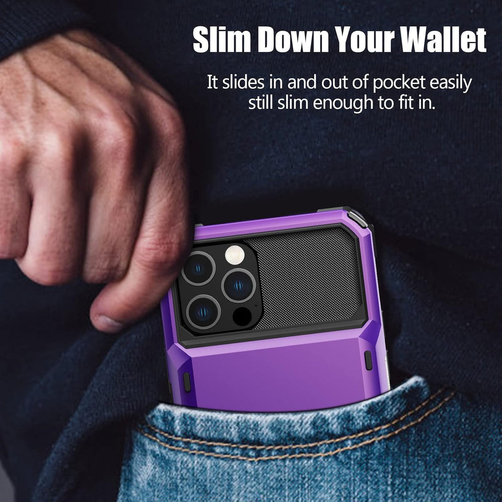 Nvollnoe for iPhone 12/12 Pro Case with Card Holder[Store 5 Cards] Dual Layer Heavy Duty Shockproof Wallet Case with Hidden Card Slot Large Storage Cover for iPhone 12(Purple)