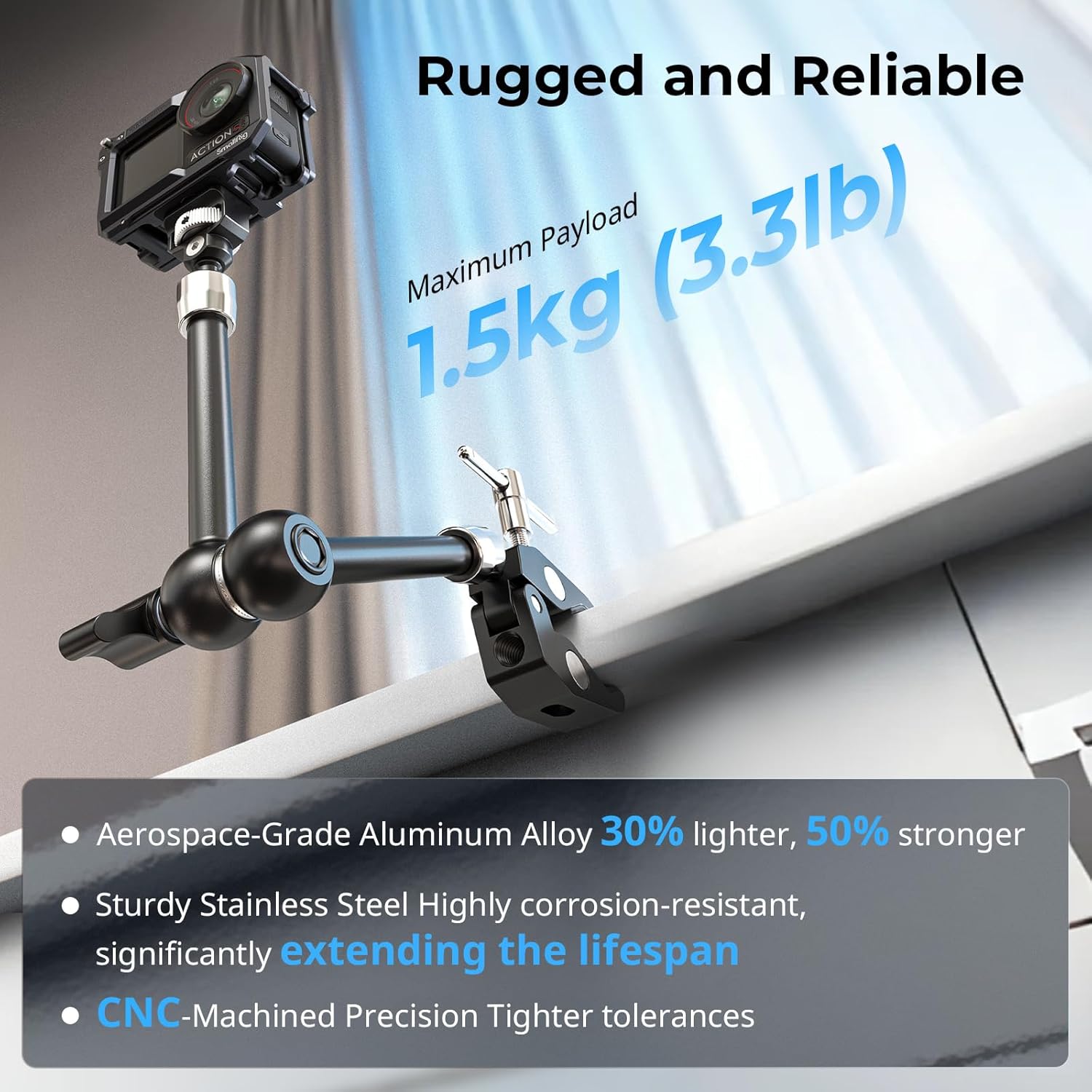 SMALLRIG 11 Inch Magic Arm with Crab-Shaped Clamp, Arm with 1/4"-20 Screw and Retractable Pins, for Action Cameras, Monitors, Video Lights, and Microphones - 5311
