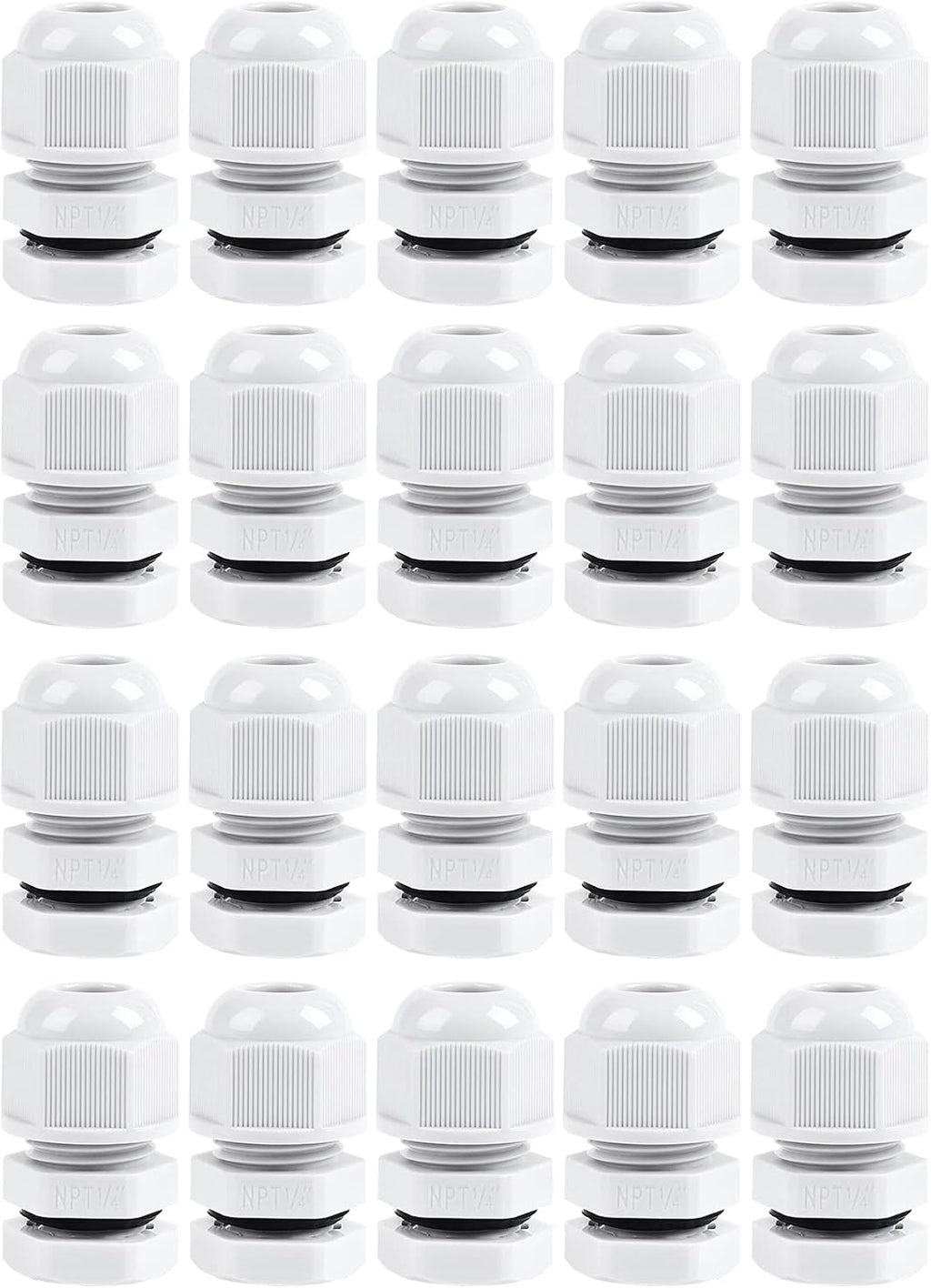 XHF 20 Pcs 1/4 Inch IP68 Strain Relief Nylon Cord Grip NPT Cable Glands Adjustable UL Listed and RoHS Compliant (Grey)
