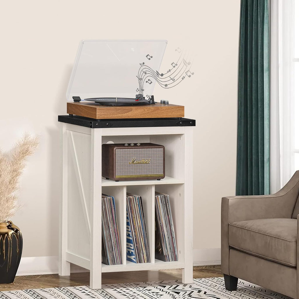 Record Player Stand with Vinyl Record Storage Holds up to 160 Albums,Large Wood Record Player Table Dispaly Shelf，White Turntable Stand Cabinet for Living Room,Bedroom,Office 8