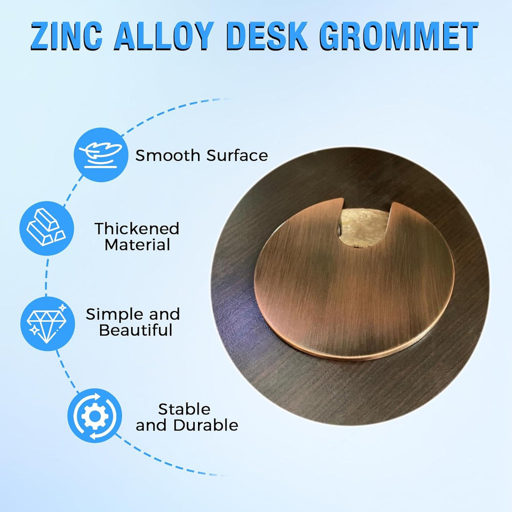 Desk Grommet 1-3/8" (35 mm), Desk Cord Hole Cover, Cable Grommet Metal Zinc Alloy Materilal, Desk Hole Grommet for Office and Home Table Cable, Detachable Cable Cord Organizer (Copper Red 2 Pcs)