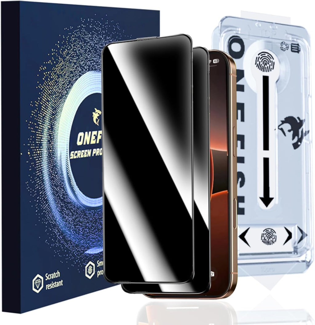 OneFish Full Edge Coverage Tempered Glass Screen Protector for IPhone 12 Pro Max 6.7 inch 2 Pack Edge Reinforcement, Self-Aligning Installation, Case Friendly Privacy Screen Protectors