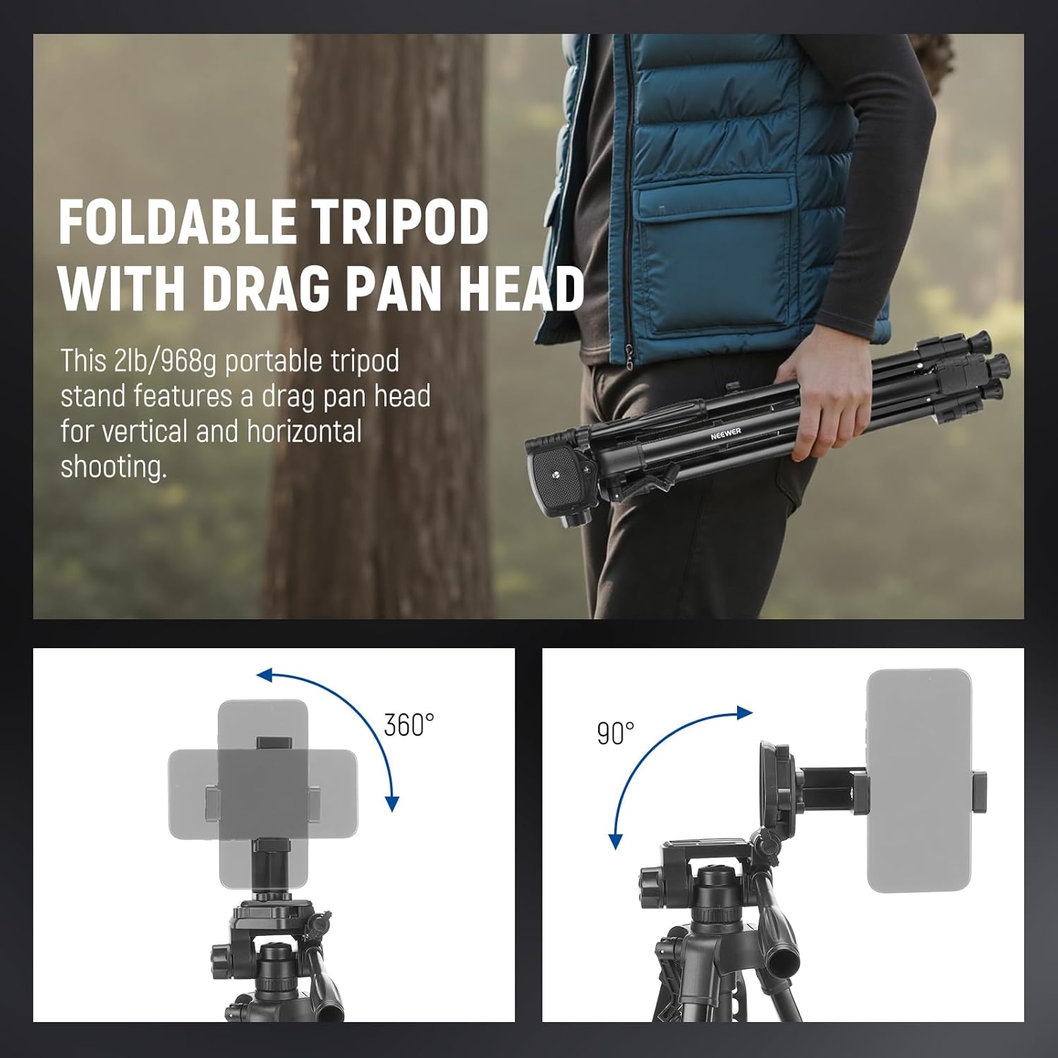 NEEWER Basics PA056 Vlogging Kit for iPhone Android Phone for YouTube TikTok Streaming Filmmaking Video Recording, Tripod + Microphone + LED Fill Light, Youtuber Starter Content Creator Essentials