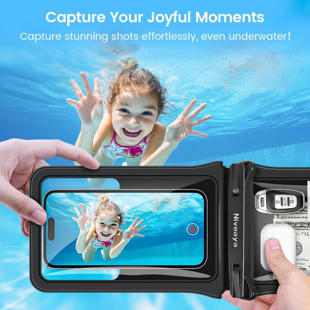 Niveaya Double Space Waterproof Phone Pouch - 2 Pack, Waterproof Phone Lanyard Case with iPhone 16/15/14/13/12 Pro Max up to 8.3", Phone Dry Bag for Vacation Beach Pool Kayak Cruise Travel Essentials