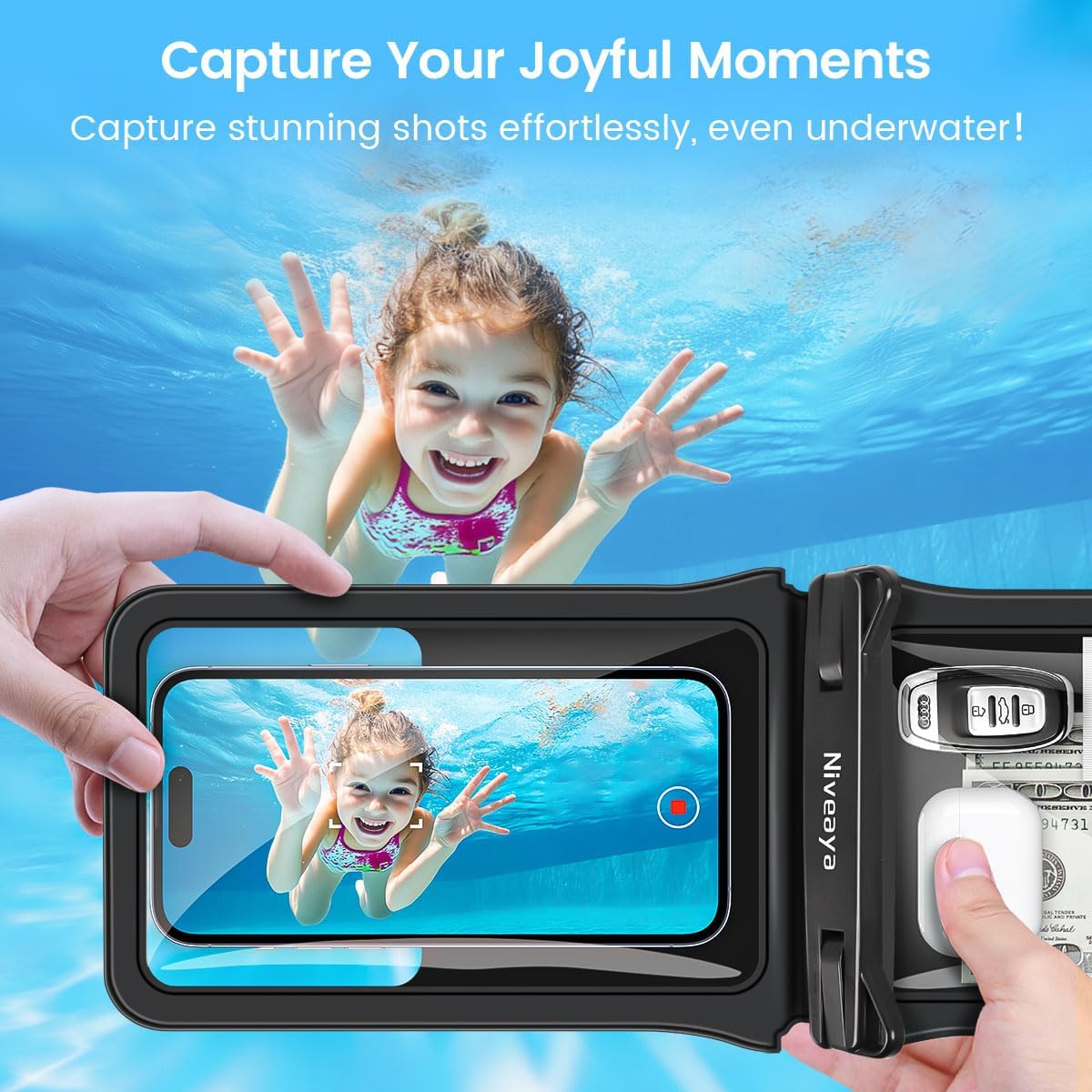Niveaya Double Space Waterproof Phone Pouch - 2 Pack, Waterproof Phone Lanyard Case with iPhone 16/15/14/13/12 Pro Max up to 8.3", Phone Dry Bag for Vacation Beach Pool Kayak Cruise Travel Essentials