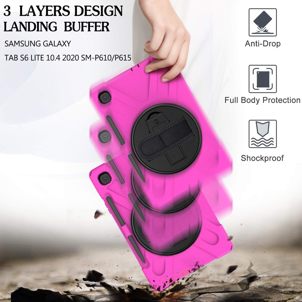 BRAECN for Samsung Galaxy Tab S6 Lite 10.4 Kids Case, Heavy Duty Rugged Cover with [Handle Hand Strap] [Shoulder Strap] [Kickstand] [S Pen Holder] for Galaxy Tab S6 Lite 2024/2022 SM-P610/P620-Rose