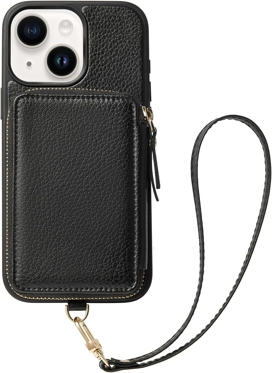 ZVE Wallet Case for iPhone 15, Phone Case Wallet with Card Holder Wrist Strap Compatible iPhone 15, RFID Blocking Zipper Faux Leather Cover for Women Gift for iPhone 15, 6.1"(2023) - Black
