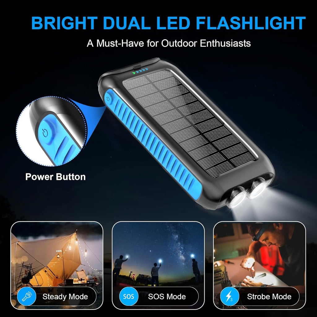 Solar-Charger-Power-Bank-49800mAh Portable Solar Phone Charger with LED Flashlight/15W Fast Charge USB C Waterproof External Backup Battery Pack for All Cell Phones & Electronic Devices