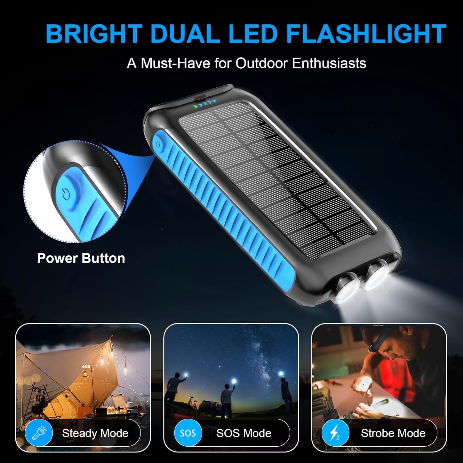 Solar-Charger-Power-Bank-49800mAh Portable Solar Phone Charger with LED Flashlight/15W Fast Charge USB C Waterproof External Backup Battery Pack for All Cell Phones & Electronic Devices