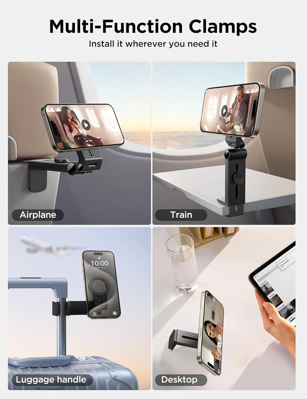 JOYROOM 2 Pack Airplane Phone Holder, Hands-Free Airplane Phone Mount, Airplane Essentials Phone Stand for iPhone 15 Pro Max 14 13 12, and Magsafe Case