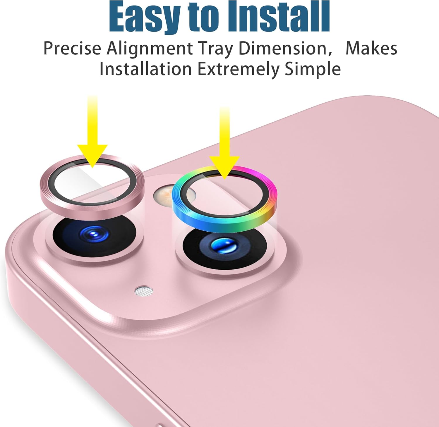 AGVEE 3+3 6 Pack for iPhone 15 6.1" / 15 Plus 6.7" Camera Lens Cover Protector, Metal Ring 9H Tempered HD Glass Camera Cover Protector Film, Pink