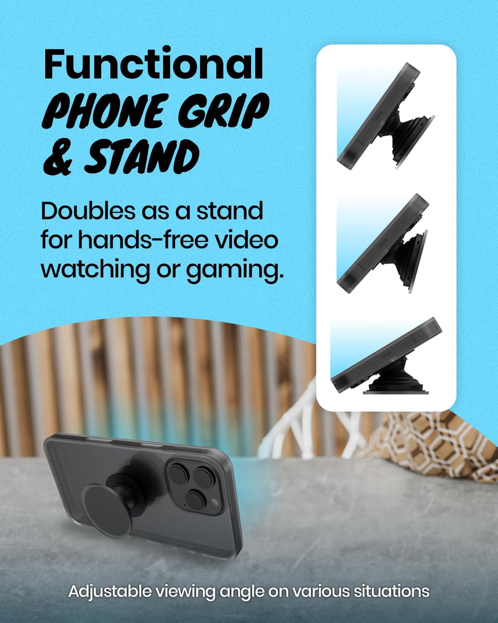 Solid Color Button Phone Grip – Minimalist Design, Durable and Lightweight, Grip and Stand for Smartphones (Hot Pink, Adhesive Type)