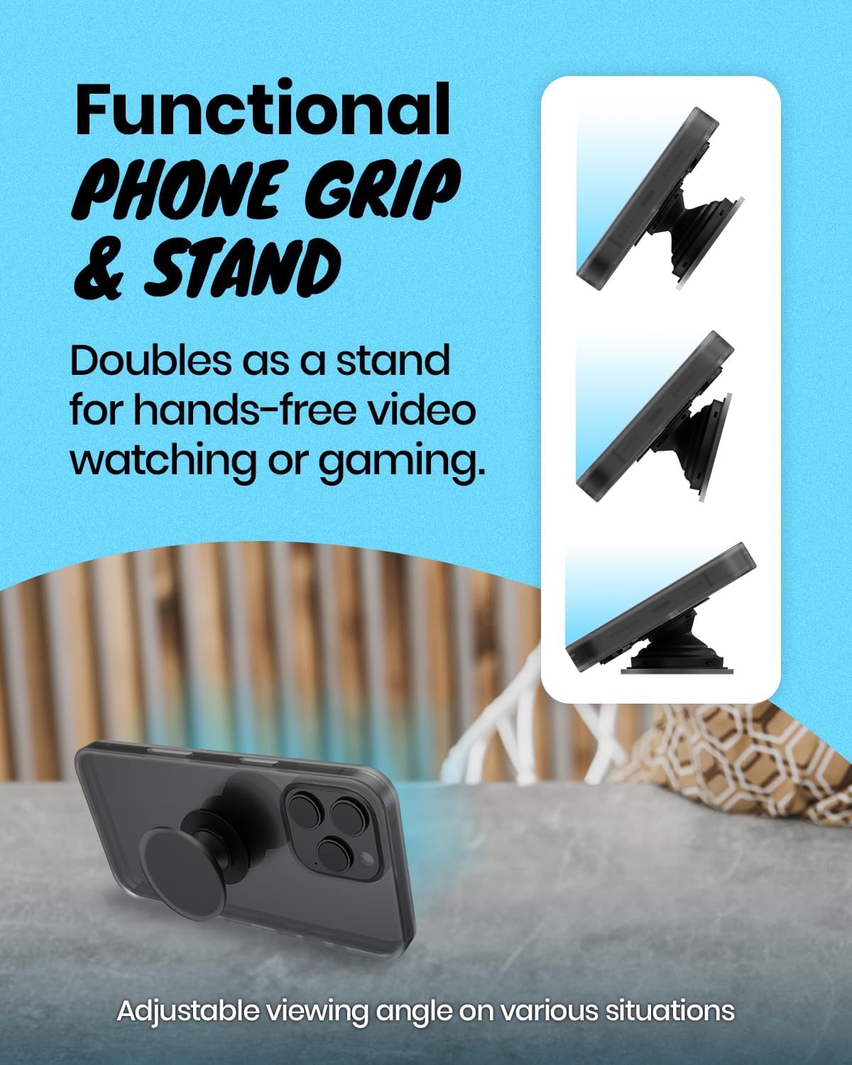 Solid Color Button Phone Grip – Minimalist Design, Durable and Lightweight, Grip and Stand for Smartphones (Black, Adhesive Type)