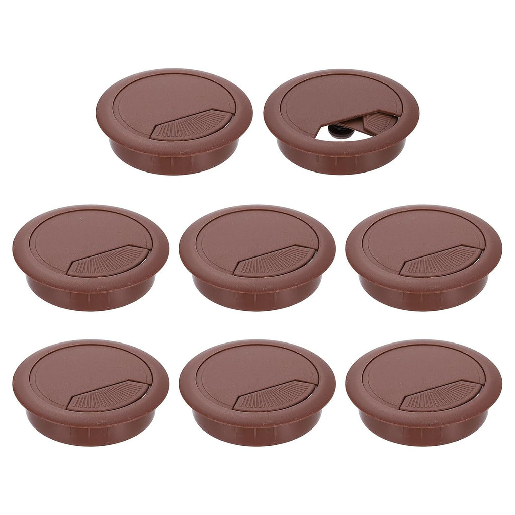 uxcell 8 Pcs 60mm (2.36 Inch) Desk Grommet, Plastic Cable Hole Cover, Wire Cord Cable Organizer for Home Office Computer Desk Cabinet, Brown