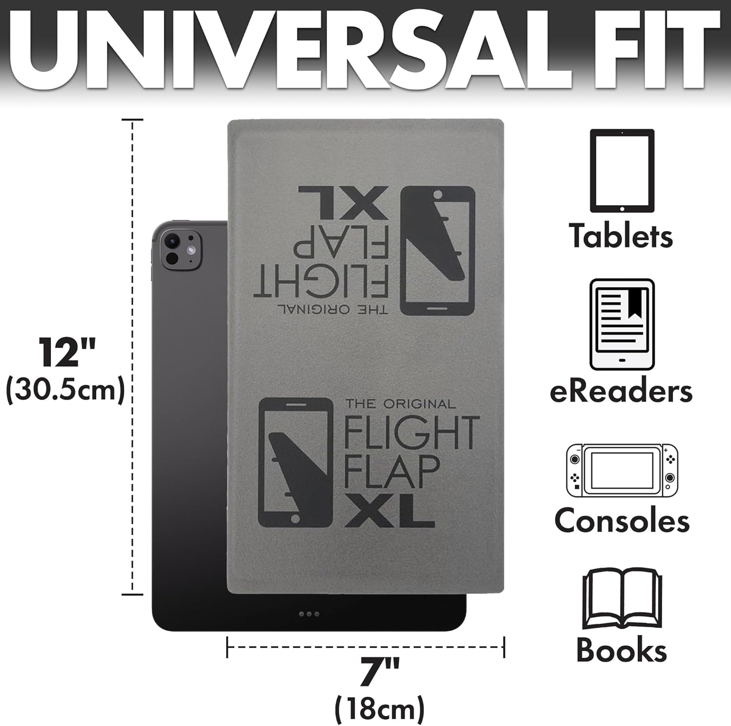 Airplane Tablet Holder, Extra Large 12x7” Flexible Cell Phone and Tablet Holder, Folding Cellphone Stand for Desk, Kindle, Bed, Long Flight Travel Accessories, Plane Essentials (Gray)
