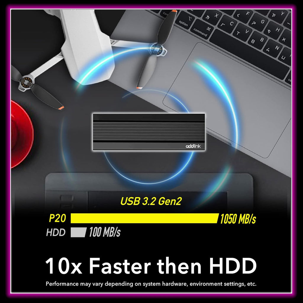 Addlink External Portable SSD 2TB P20 USB 3.2 Gen2 up to 1050MB/s, 3D TLC USB C Solid State Drive, for PC Laptop Mac Windows Linux Android PS4 PS5 Xbox One Smart TV (ad2TBP20B32) Made in Taiwan