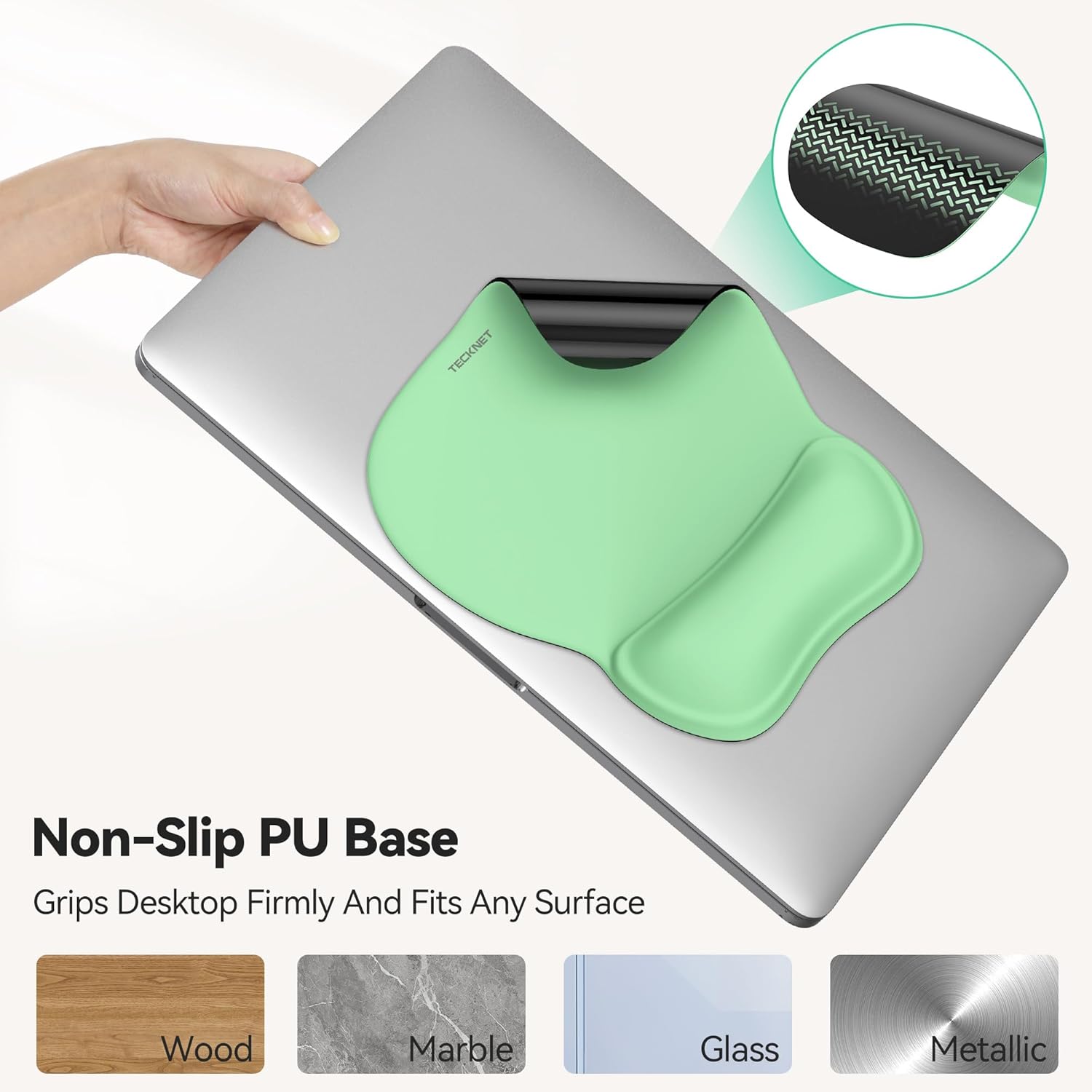 TECKNET Gel Mouse Pad with Wrist Rest, Ergonomic Office Mousepad with Wrist Support - Non-Slip & Smooth Surface Comfortable Desk Accessories Mat for Office, Gaming and Study - Green