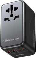 MOMAX Universal Travel Adapter, 100W Fast GaN International Power Adapter, 2PD USB-C+2QC USB-A Travel Adapter, US, UK, EU, AU Travel Adapter Worldwide for Laptops, Tablets, Phones, Vision Pro