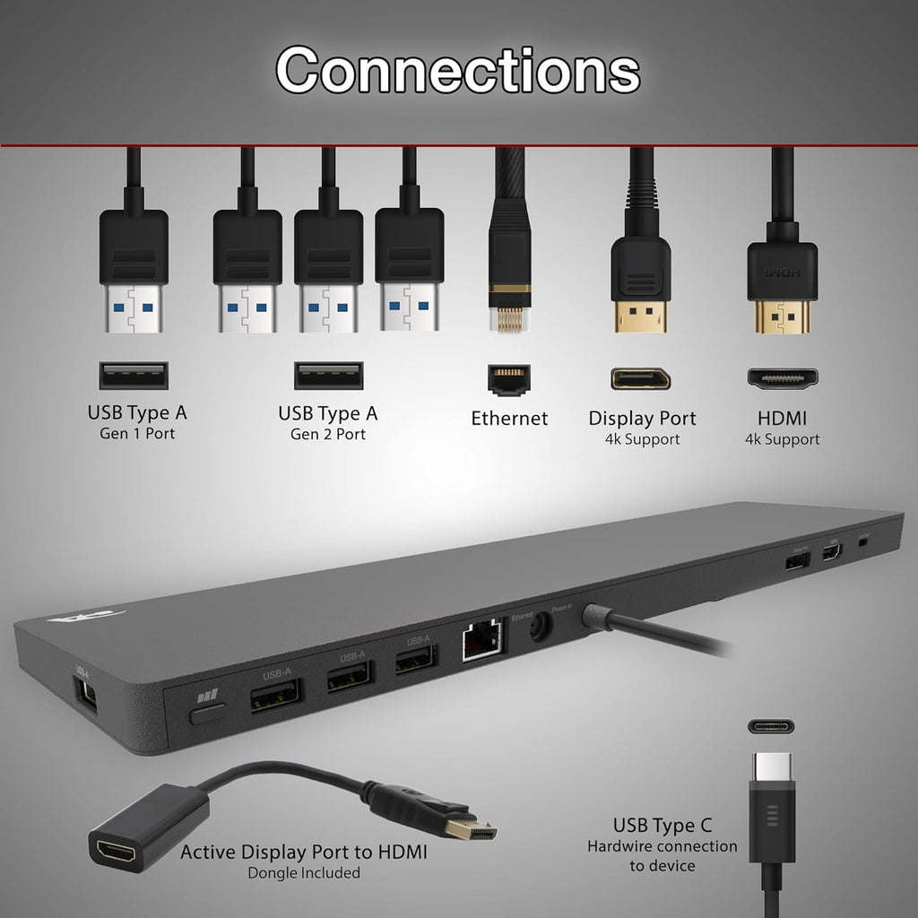 Cyber Acoustics Docking Station (DS-2000), 6 Pack – USB-C with 100W Power Delivery, Laptop Cooling, Dual 4K Monitor Displays, 4 USB-A Ports, Ethernet, Includes 6 Active DisplayPort to HDMI Adapters