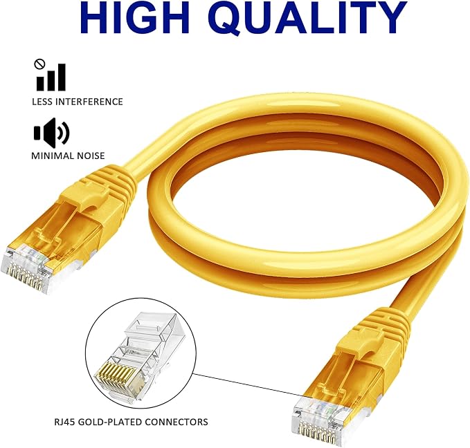 Adoreen Cat 6 Ethernet Cable 25 Ft-Yellow, Outdoor & Indoor Snagless Long Round - Image 3