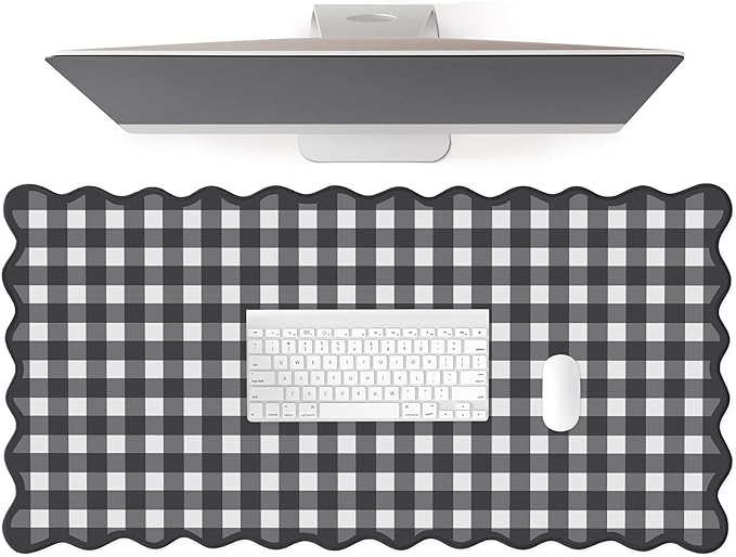 Scalloped‌ Black Desk Mat Checkered Gingham Cute XXL Large Gaming Mouse Pad by Unknown