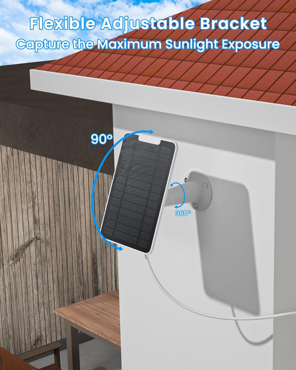 5W Arlo Solar Panel Charger Compatible with Arlo Essential Spotlight/XL Spotlight Camera, Arlo Essential Solar Panel Charger w/ 10ft Waterproof Micro USB Charging Cable, Adjustable Wall Mount, 1 Pack