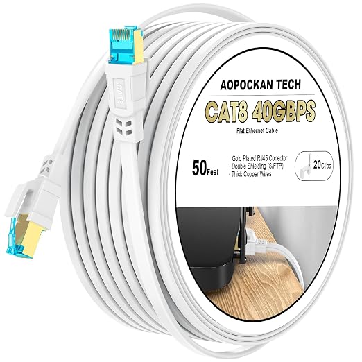 Cat 8 Ethernet Cable 50 FT, Heavy Duty High Speed 40Gbps 2000Mhz Internet by AOPOCKANTECHEthernetCables