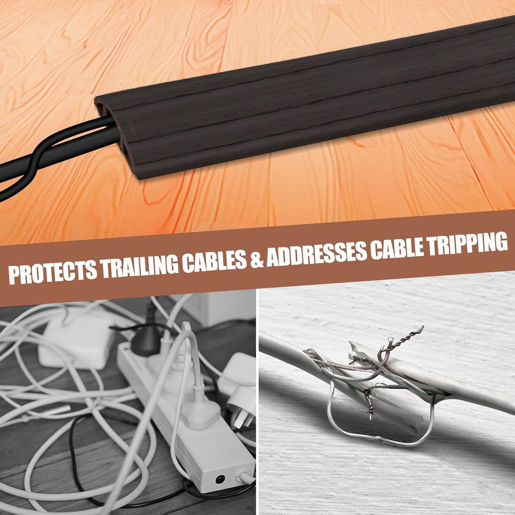 Floor Cord Cover Self Adhesive Cord Hider,10FT Cable Management, Extension Strip Protector for Wires, Prevent Cable Trips for Offices, Gyms, Exhibitions Cavity:0.51"(W) x 0.3"(H) Black Wood